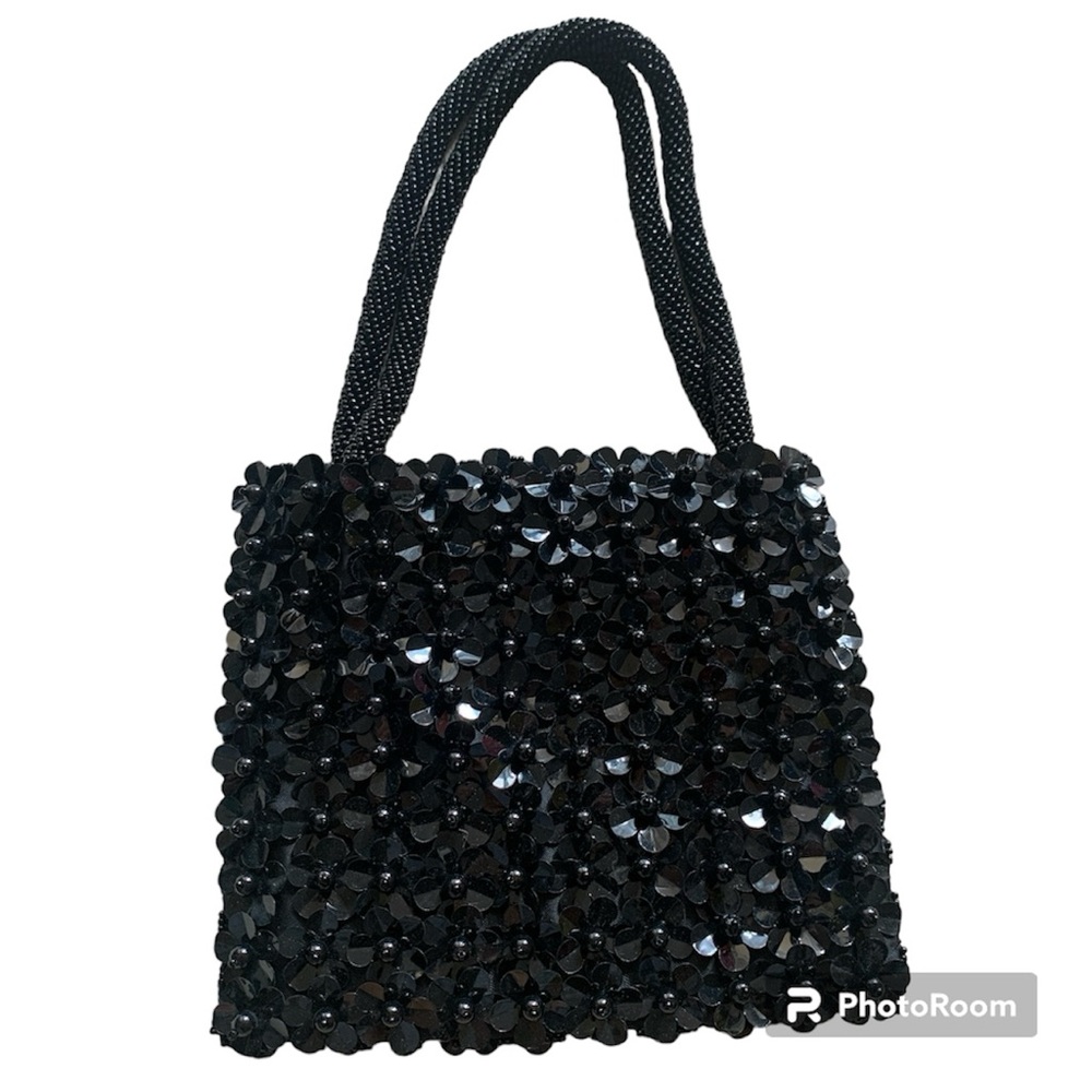 NEW RARE Vintage 90s Italian Designer Cozzi Black Beaded Mini Bag Hand Beaded